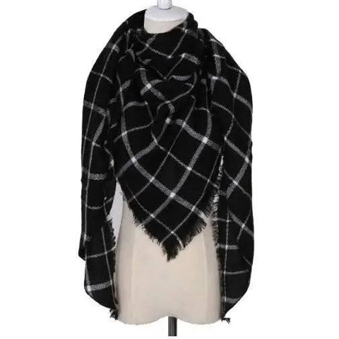European And American Triangle Cashmere Women's Winter Scarf-Black grid-17
