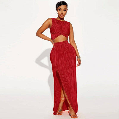 Chic European Style Two-Piece Set-Red-5