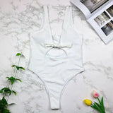 explosions piece solid color hollow sexy swimsuit backless-White-2