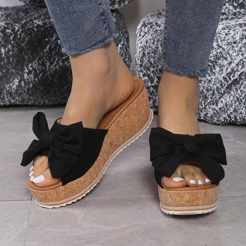 Fashion Bow Leopard Print Wedge Slippers For Women New-2