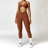 Fashion Camisole Yoga Suit Women Quick-drying Beauty Back-Sugar Brown Suit-4