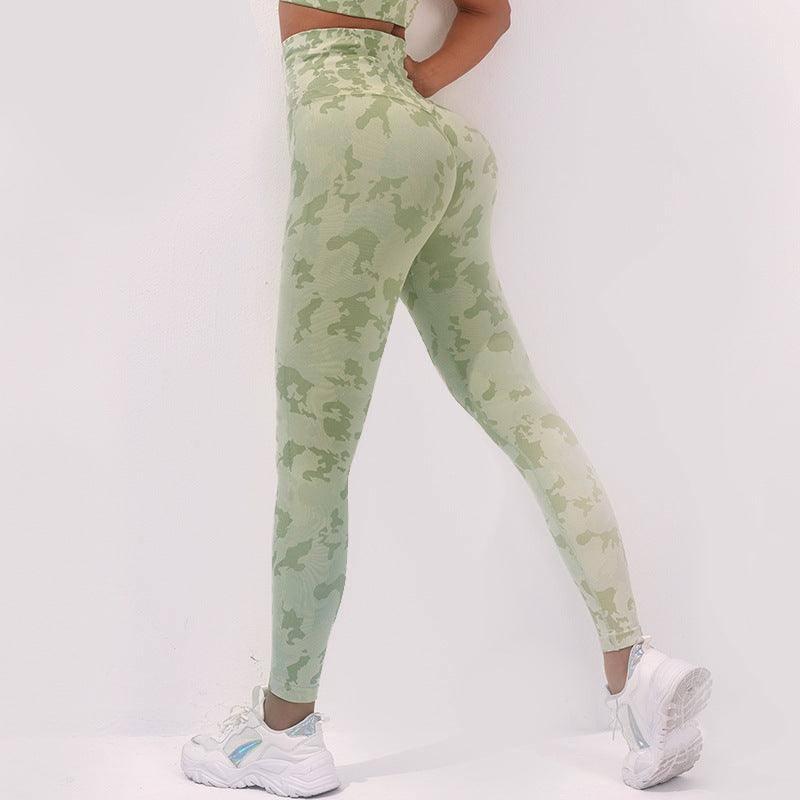 Fashion Camouflage Print Yoga Pants High Waist Seamless-Green-8