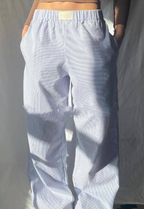 Fashion Casual Striped Trousers Summer Wide Leg Pants Men-Sky Blue-12