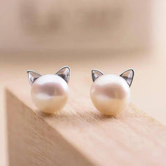 Fashion Earings Jewelry Silver Color Small Pearl Cat Stud-EJ282-1