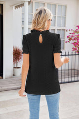 Fashion Lacework Round Neck Top Summer Puff Sleeves Hollow-3