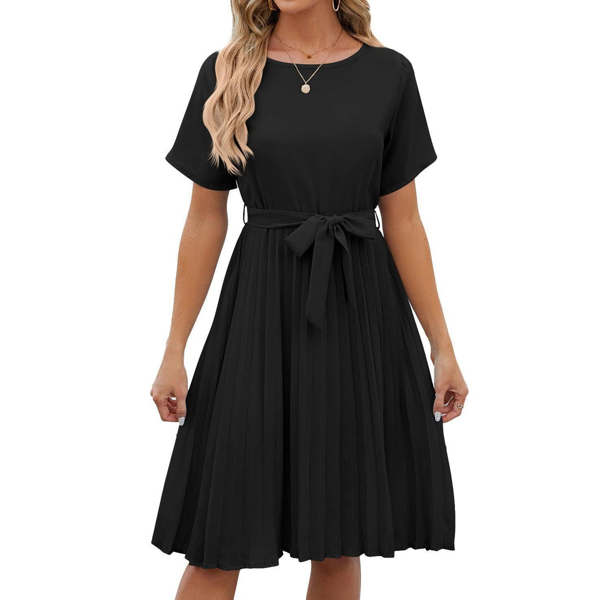 Fashion New Round Neck Dress Women-Black-6