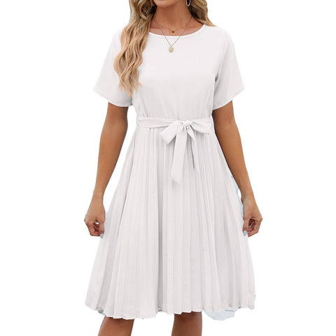 Fashion New Round Neck Dress Women-White-8