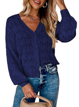 Fashion Short Cardigan Knitted Sweaters Women Autumn And-Navy Blue-6