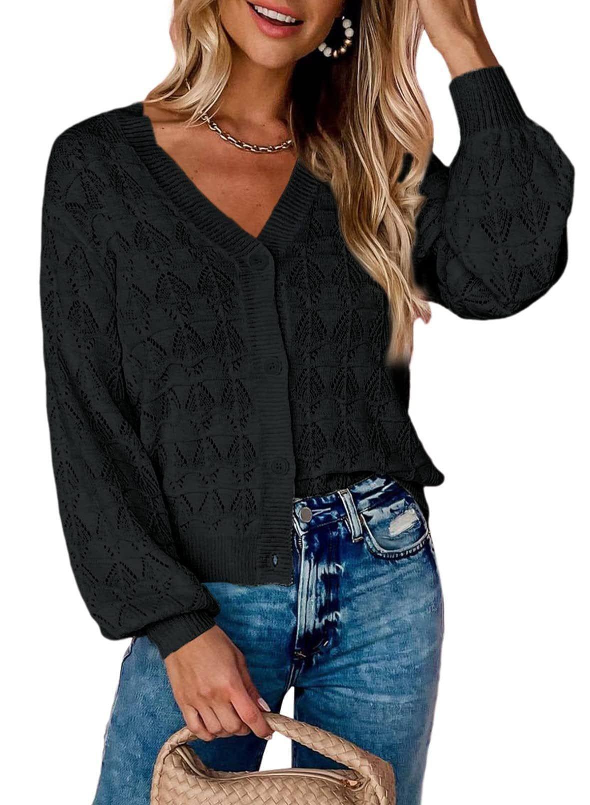 Fashion Short Cardigan Knitted Sweaters Women Autumn And-Black-7