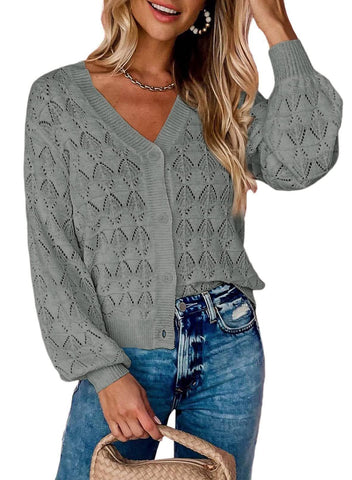Fashion Short Cardigan Knitted Sweaters Women Autumn And-Grey-8