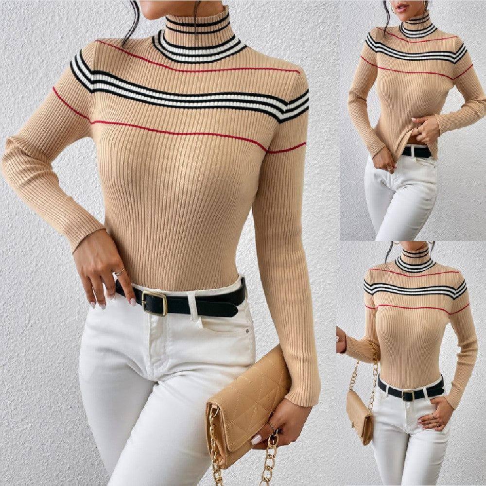 Fashion Solid Color Striped Pullover-1