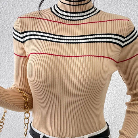 Fashion Solid Color Striped Pullover-4