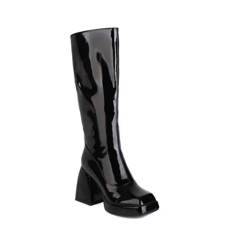 Fashion Waterproof Platform Candy Color High Boots Women-Black-5