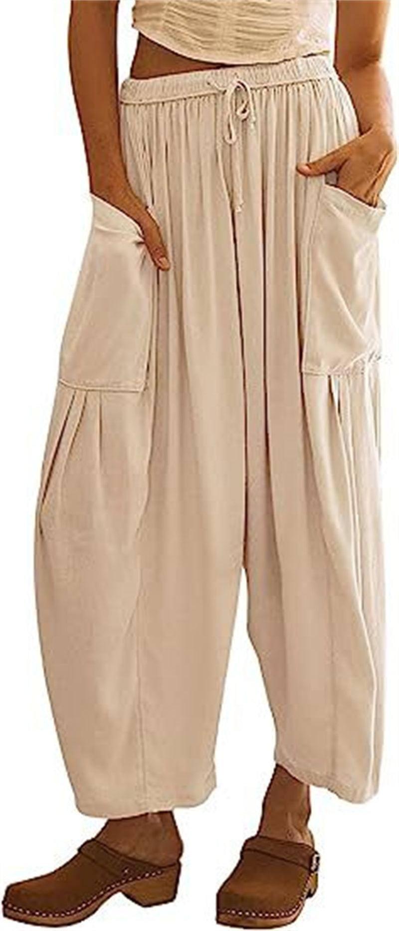 Fashion Wide Leg Pants Summer Loose Elastic High Waist-Apricot-13