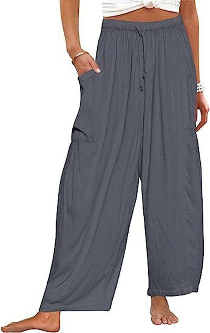 Fashion Wide Leg Pants Summer Loose Elastic High Waist-Grey-14