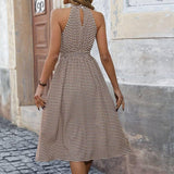 Fashion Women Dress High Waist Plaid Dress-4
