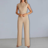 Fashion Women's New Solid Wide Leg Pants 0 LOVEMI  Khaki S 