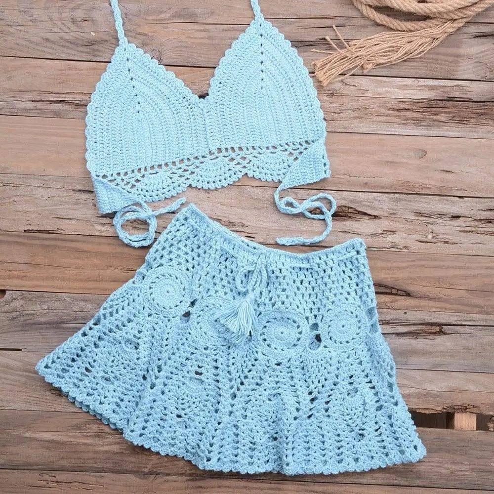 Fashionable Modern Hand-woven Beach Vacation Strappy Bikini-SkyBlue-6