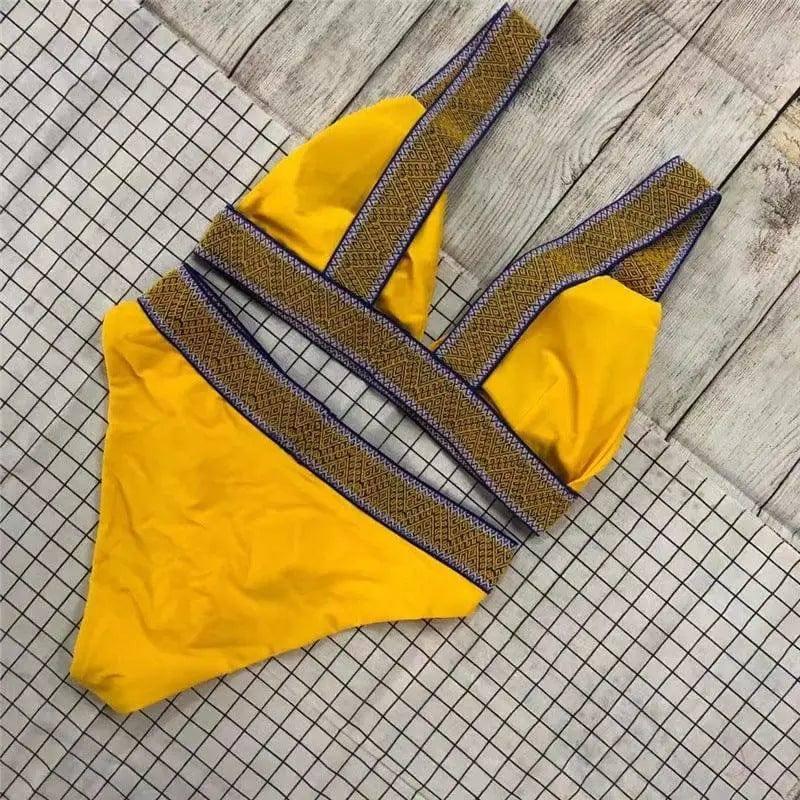 Fast Selling Triangle Color Matching High Waisted-Yellow-12