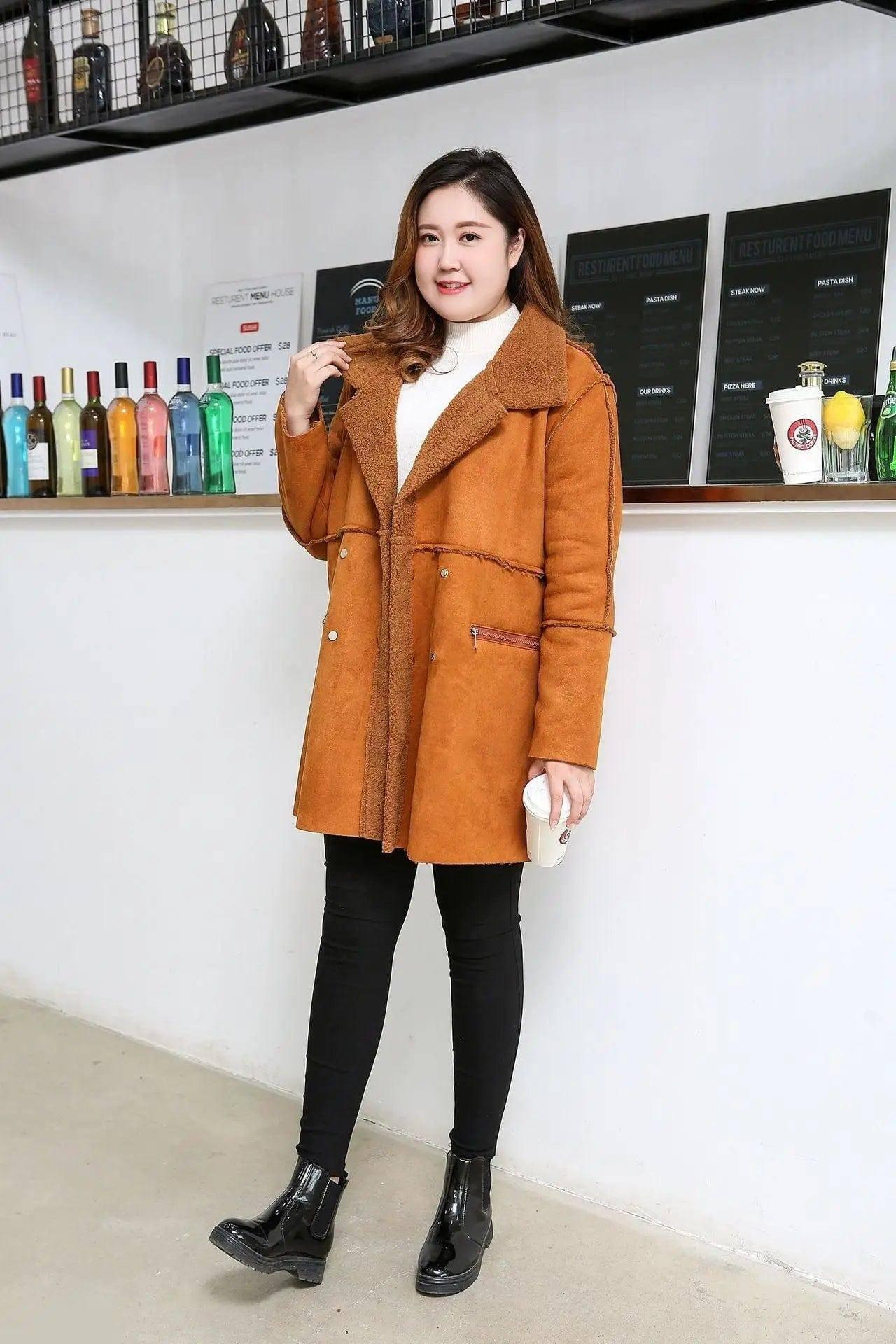 Fattening and Cashmere Coat Loose Medium Length Cotton-3