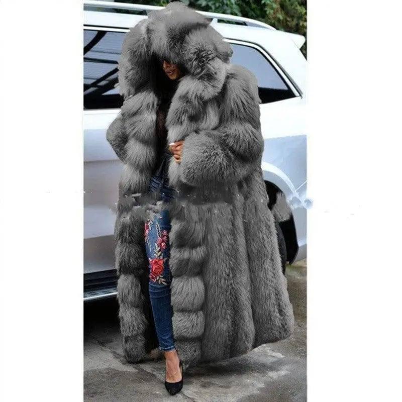 Faux Fur Coat Women Long Hooded Fur Coat-9