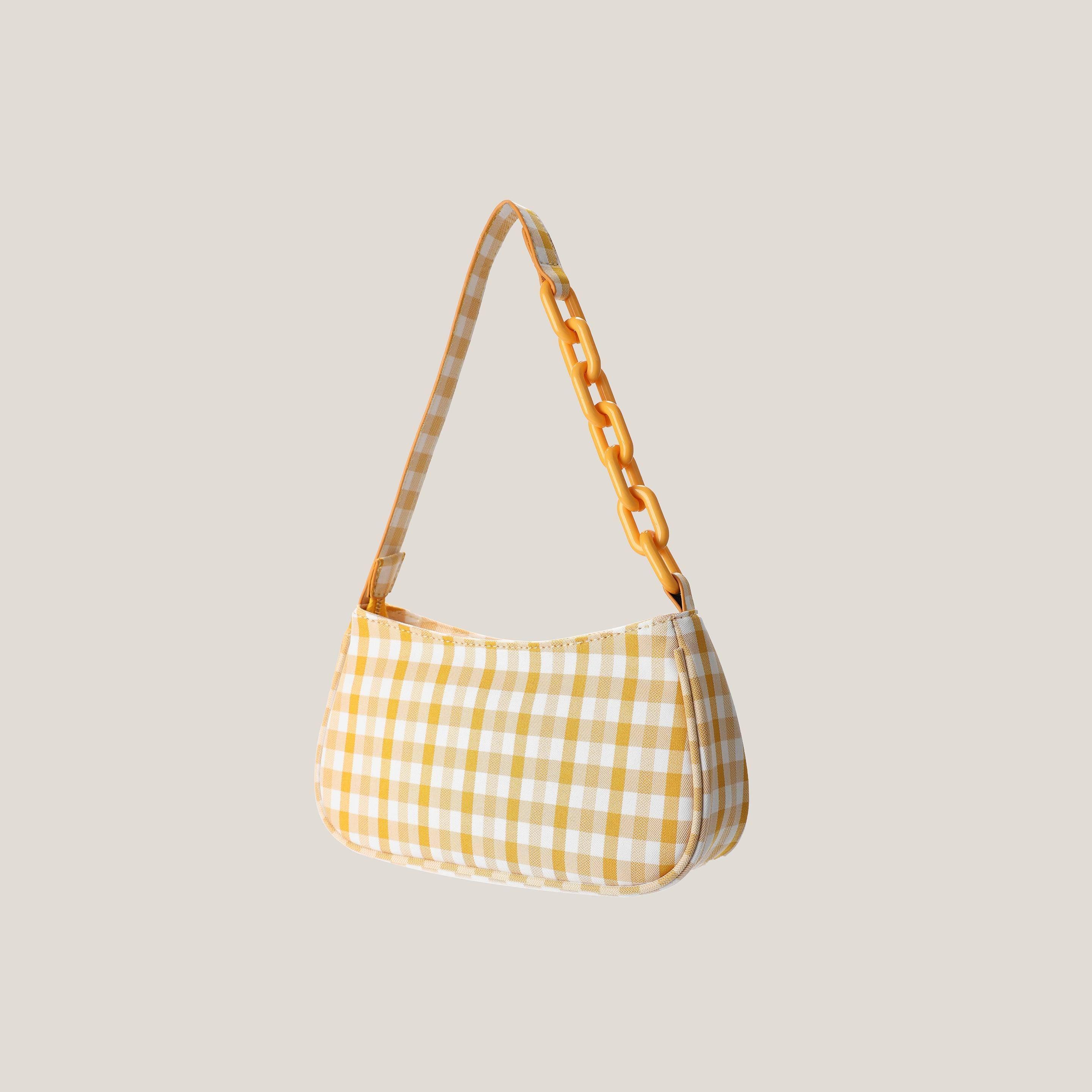 Female baguette bag lattice chain bag-Yellow-6