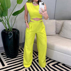 Female Fashion Hot Girl Backless Slim Fit Yellow Suit-Yellow-1