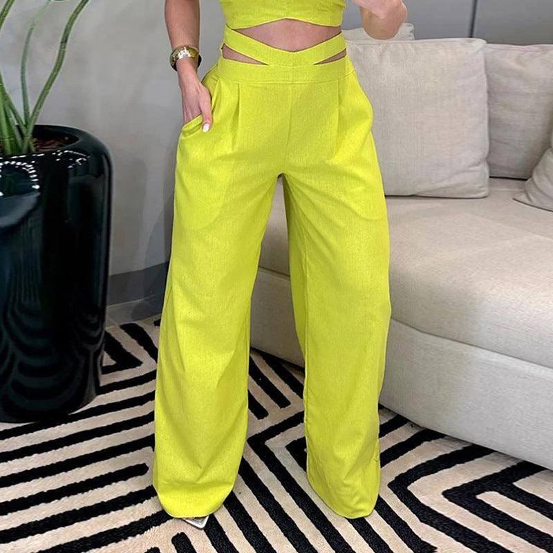 Female Fashion Hot Girl Backless Slim Fit Yellow Suit-7