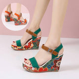 Floral Embroidered High Wedge Sandals-1
