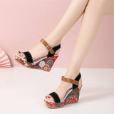 Floral Embroidered High Wedge Sandals-5