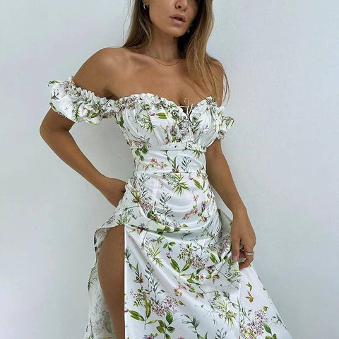 Floral Off-Shoulder Puff Sleeve Maxi Dress - Chic Summer-5