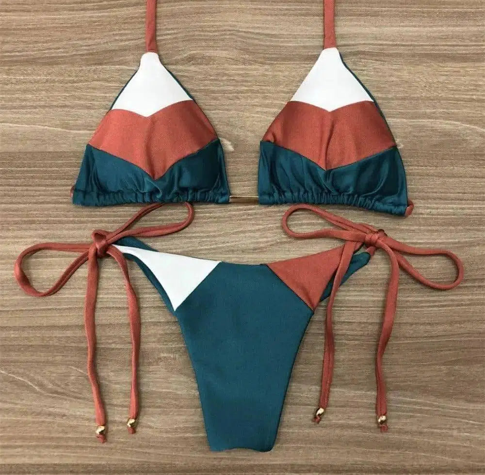 Floral print bikini-Blue-6