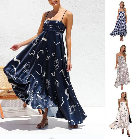 Floral Print Suspender Dress Summer Slim Fit Long Dresses-1