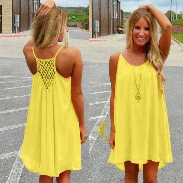 Fluorescent Chiffon Voile Beach Dress-Yellow-10