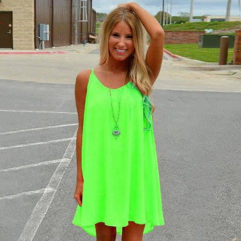 Fluorescent Chiffon Voile Beach Dress-Fluorescence green-5