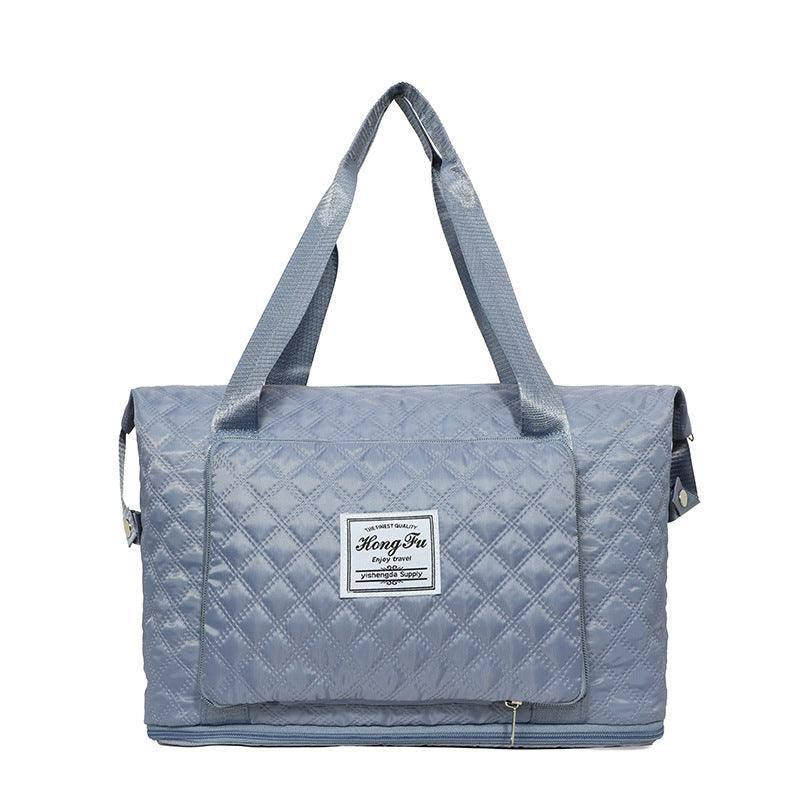 Foldable Travel Duffle Bag With Rhombus Sewing Design Large-Haze Blue-12