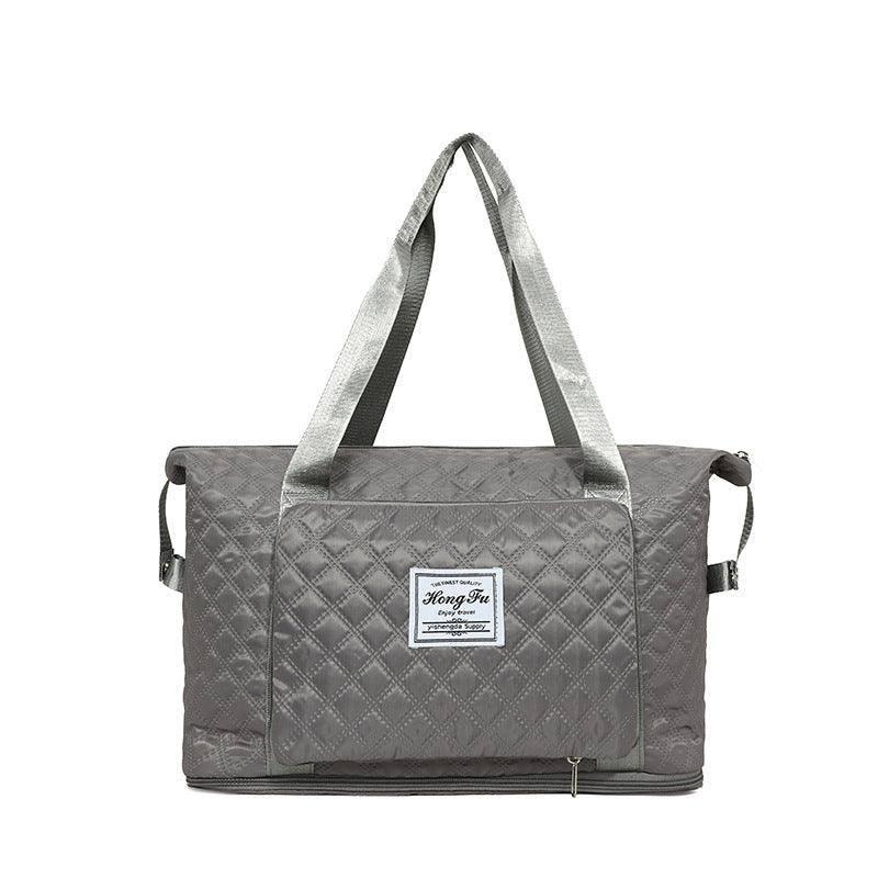 Foldable Travel Duffle Bag With Rhombus Sewing Design Large-Grey-13