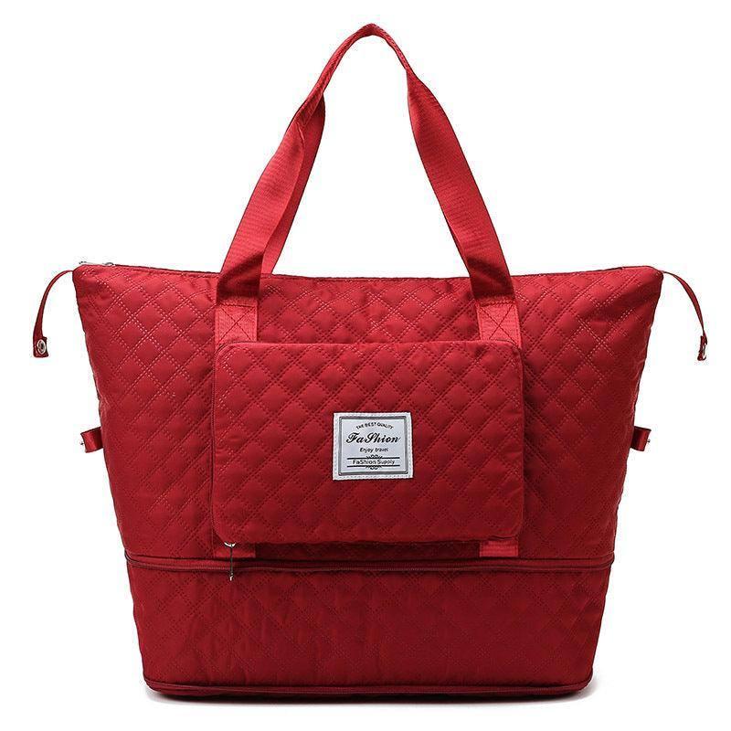 Foldable Travel Duffle Bag With Rhombus Sewing Design Large-Red-16