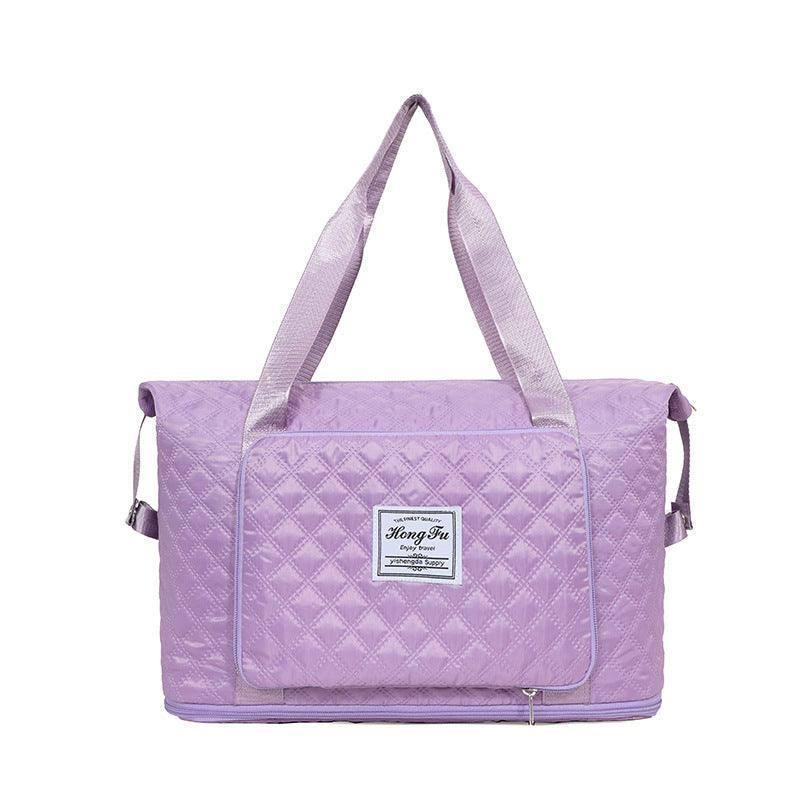 Foldable Travel Duffle Bag With Rhombus Sewing Design Large-Taro Purple-7