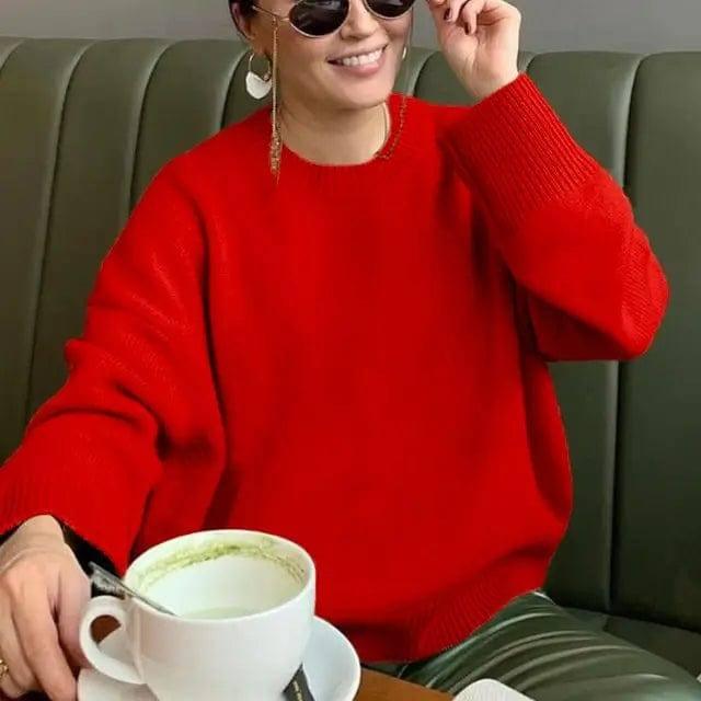 For Sweater Women Sweaters Wool Jumper Basic Korean Fashion-Red-3