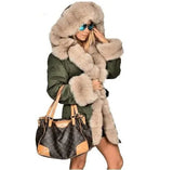 LOVEMI Fur coat Green / L Lovemi -  Large fur collar warm coat long hooded coat cotton coat