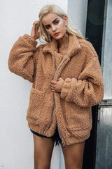 LOVEMI Fur coat Lovemi -  Faux lambswool oversized jacket coat Winter black warm