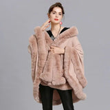 LOVEMI Fur coat Pink / One size Lovemi -  Faux Fox Fur Collar Fur Hooded Knit Cardigan Cape Cape