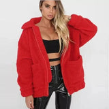 LOVEMI Fur coat Red / L Lovemi -  Faux lambswool oversized jacket coat Winter black warm
