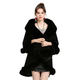 Fur Shawl And Fur Collar Knitted Cardigan Shawl Cloak-Black-6