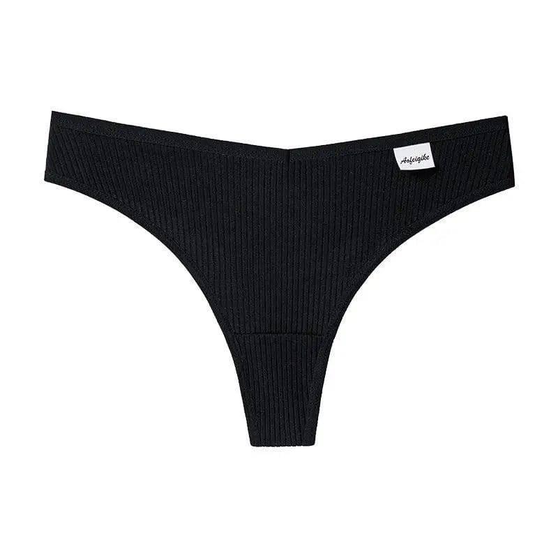 G-string Panties Cotton Women's Underwear Comfortable Casual-Black-7