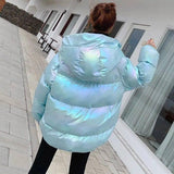 Glossy Short Colorful Cotton Jacket Laser Bread-Blue-4
