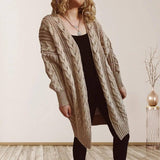 Hemp Flower Shoulder Sleeve Long Sweater Coat Women-15