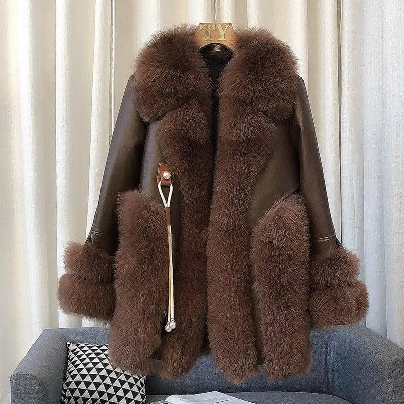 High-end Imported Whole Skin Fox Fur Coat Female-Teddy color-1