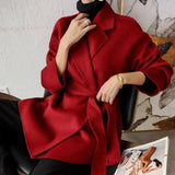 High-end nightgown water ripple double-sided cashmere coat-Red-7